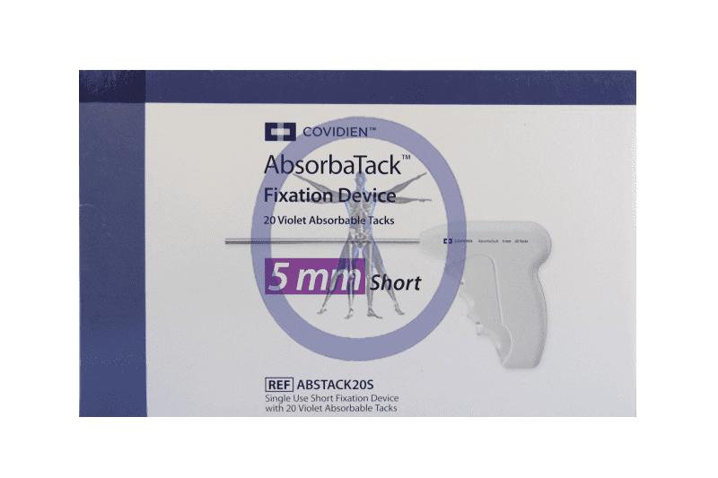 A blue and white card with the words " absorbatack fixation device."