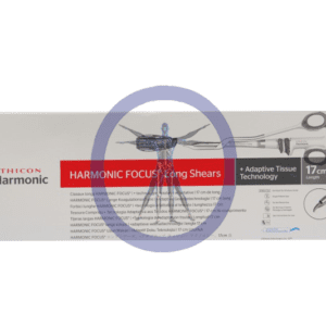 A box of scissors with the words " harmonic focus long shears ".