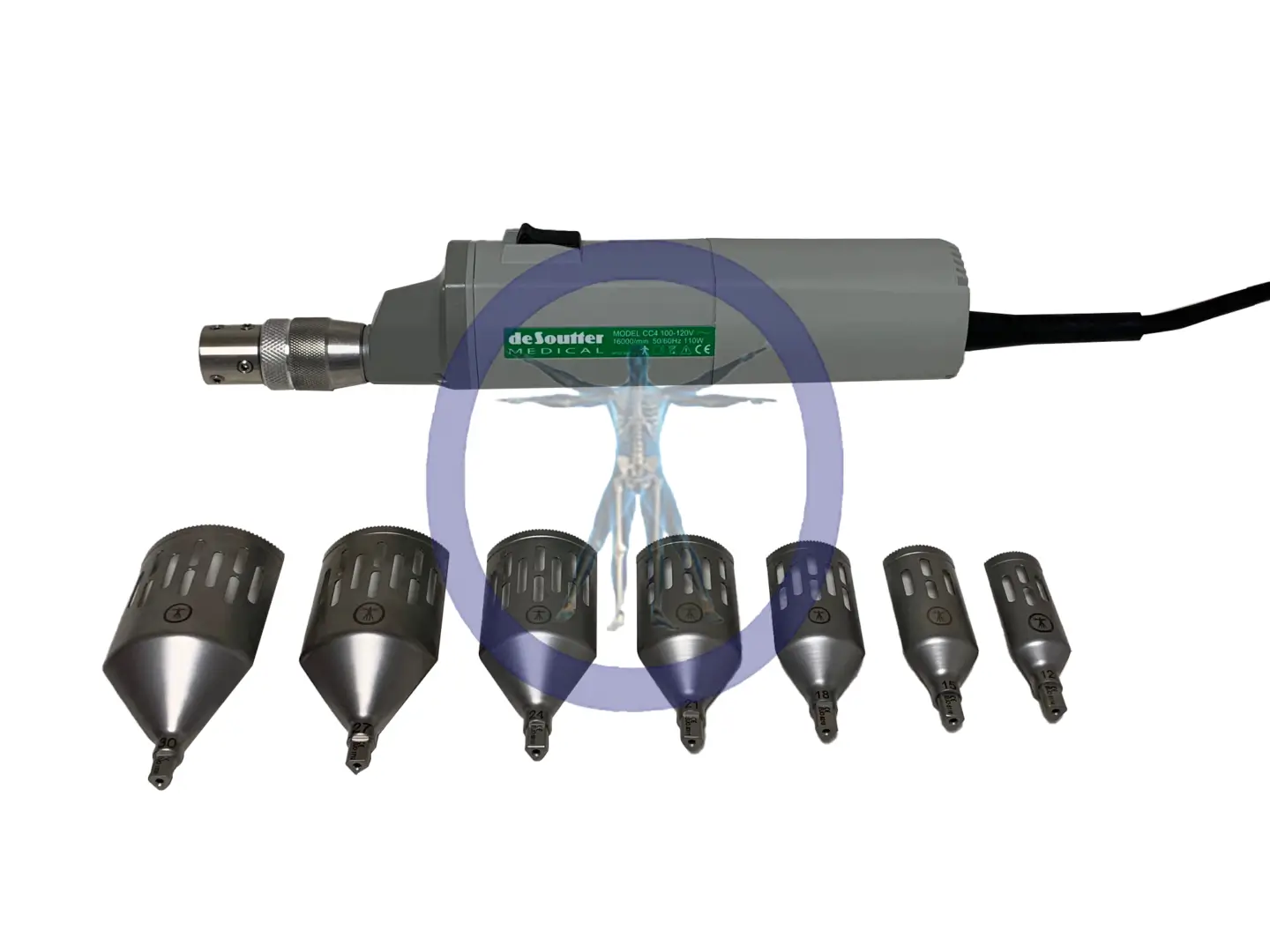 De Soutter electric drill and attachments.