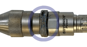 A close up of the end of a hose