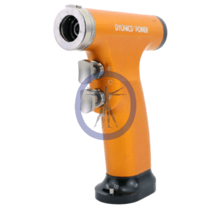 A orange and black electric drill with a white background
