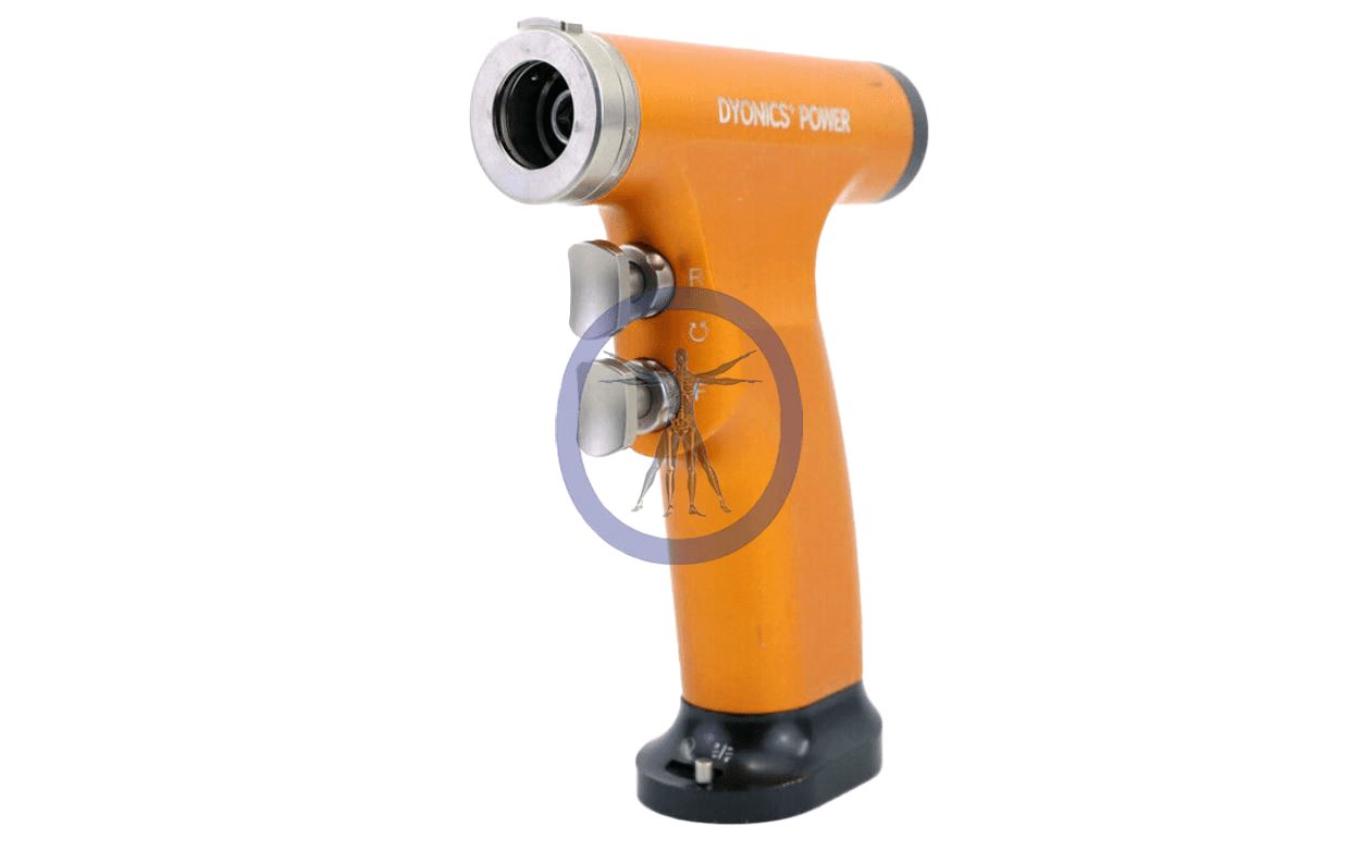 A orange and black electric drill with a white background