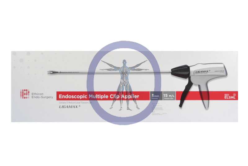 A close up of an endoscopic multiple clip hemostat