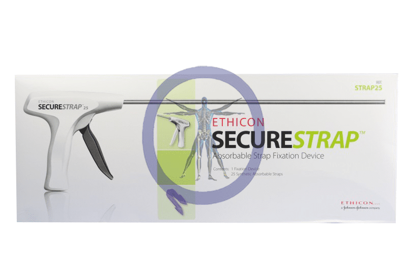A box of medical supplies with the logo for ethicon secure strap.