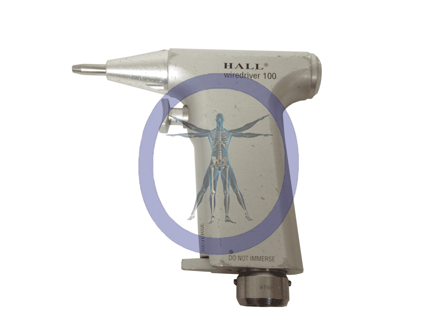 A picture of an external needle gun with the logo for hall.