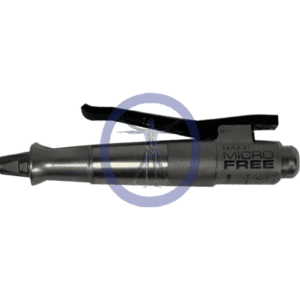 Silver spray gun with black handle.