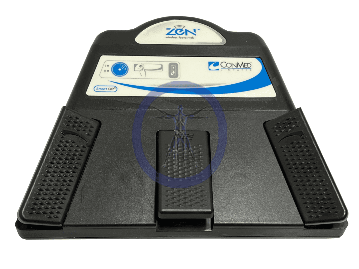 Black wireless footswitch with two pedals.