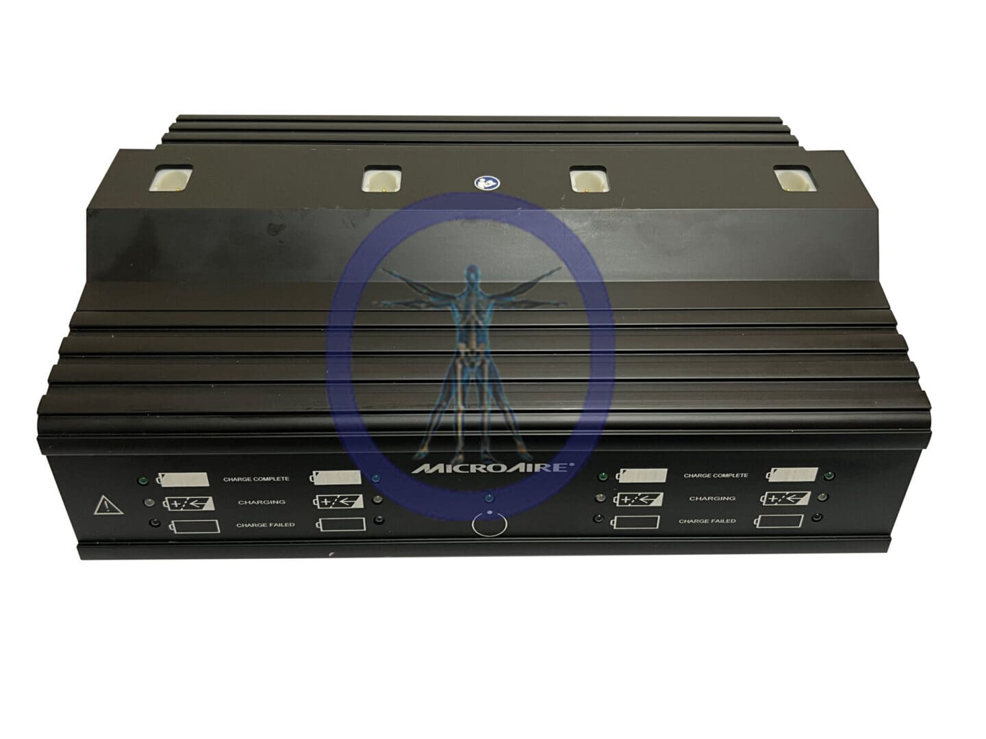 Black Microaire battery charger with LEDs.