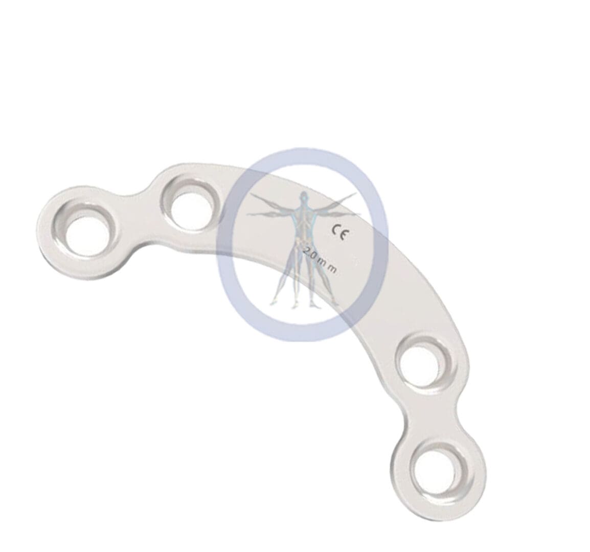 A metal piece of material with four holes.