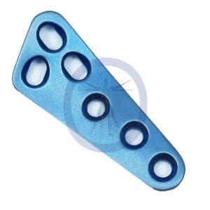 A blue plastic object with six holes in it.