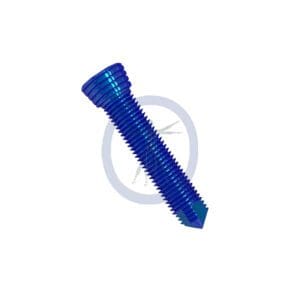 A blue plastic screw with a white background
