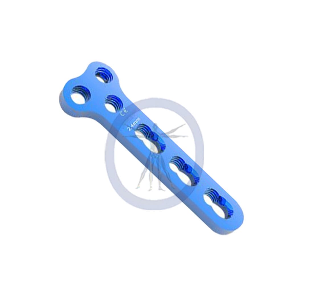 A blue plastic object with four holes.