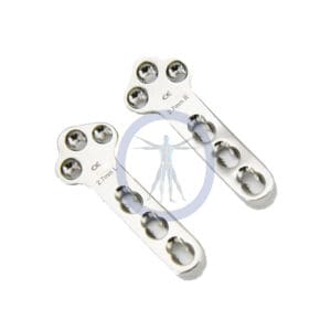 Two surgical bone plates with screws.