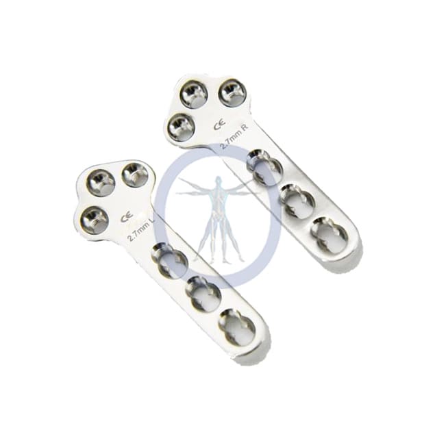 Two surgical bone plates for fracture repair.