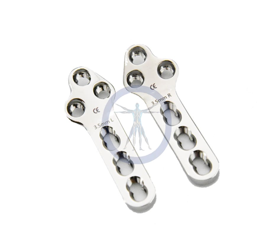 A pair of metal brackets with holes for the side of a body.