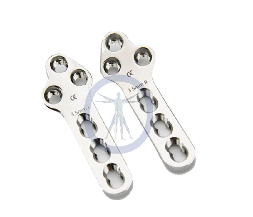 A pair of metal plates with holes for the upper portion.