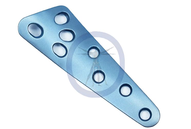 A blue metal object with holes in it.