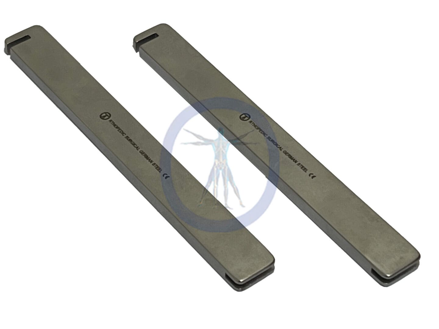 A pair of metal bars with a clock on the bottom.