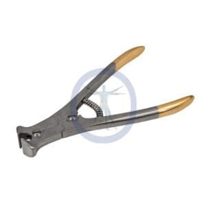 A pair of metal pliers with wooden handles.