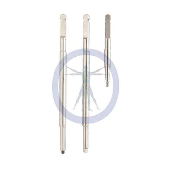 A set of three metal tools with one tool missing.