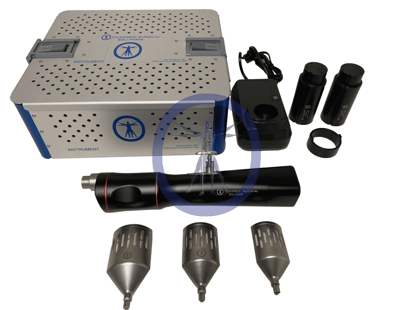 A set of three drills and a charger.