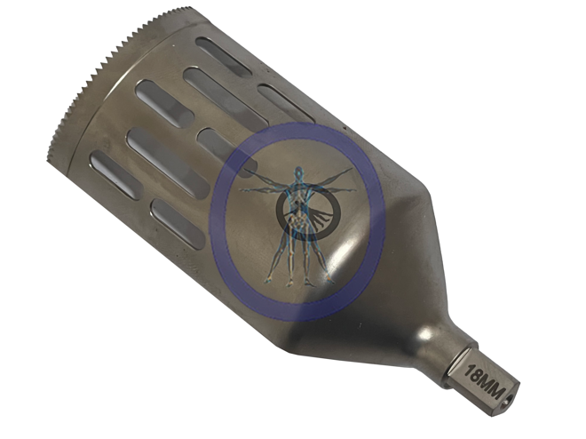 Titanium cannulated reamer with 18mm diameter.