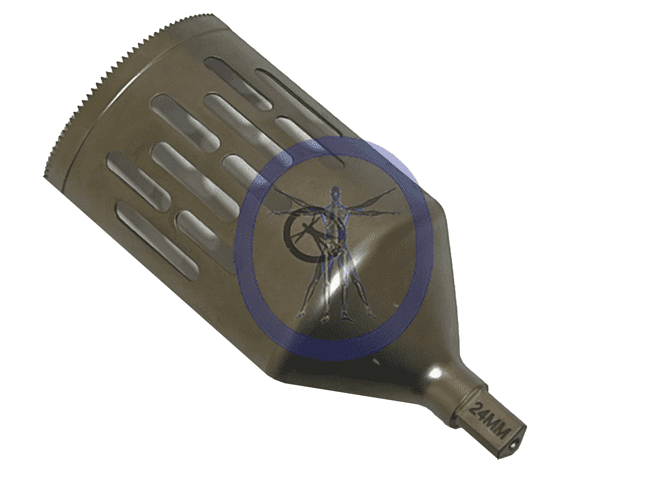 A bottle with a spatula on it