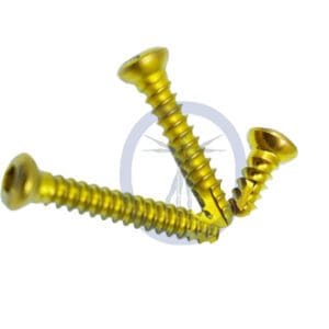 A group of three yellow screws that are sitting on top of each other.