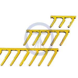 A set of four yellow handles for a tool.