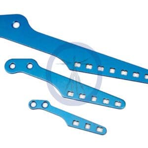 A set of four blue plastic handles.