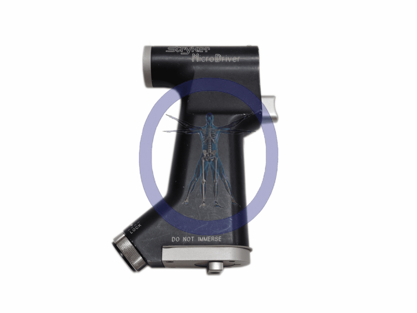 A black and silver gun with a blue background