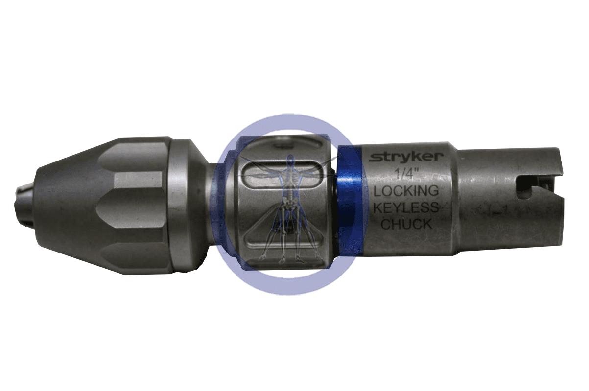 A close up of the side of a stryker drill bit