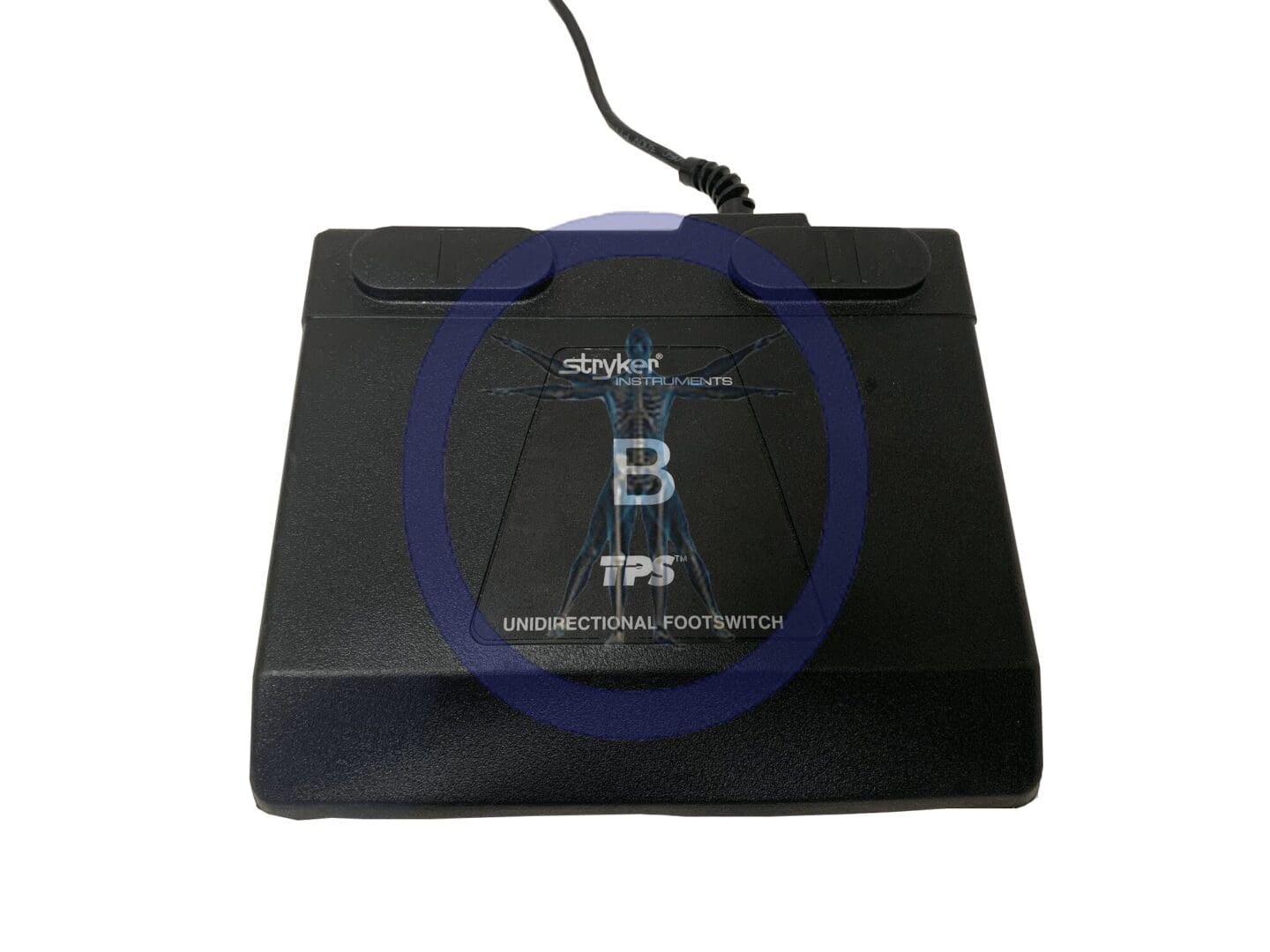 A black bag with a blue circle around it