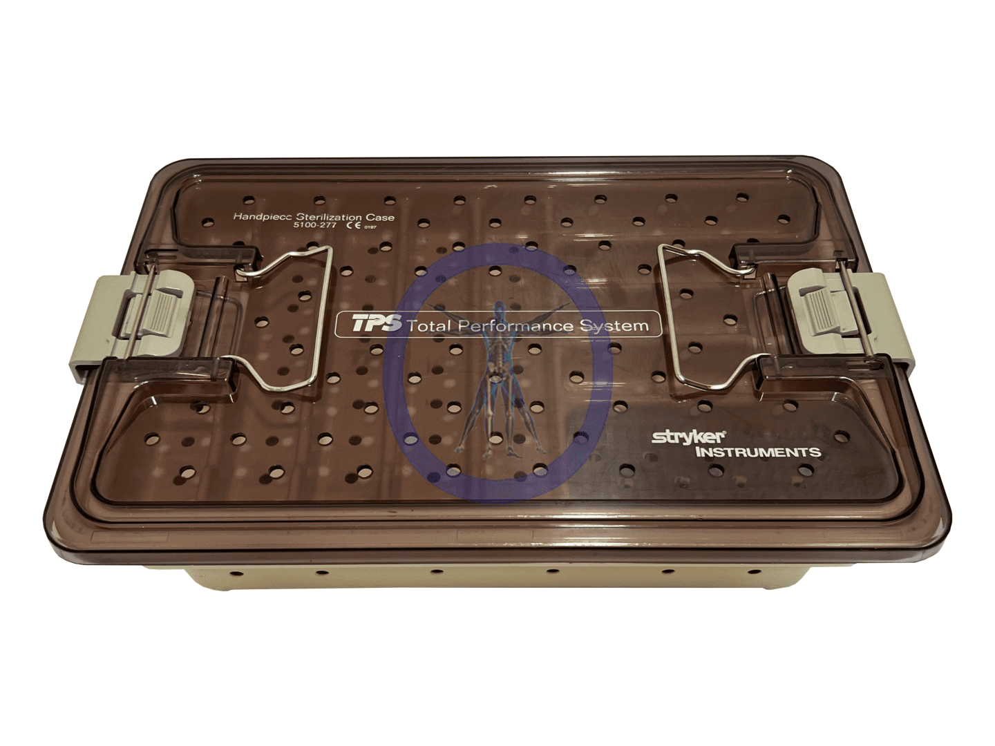 A brown plastic box with holes in it.