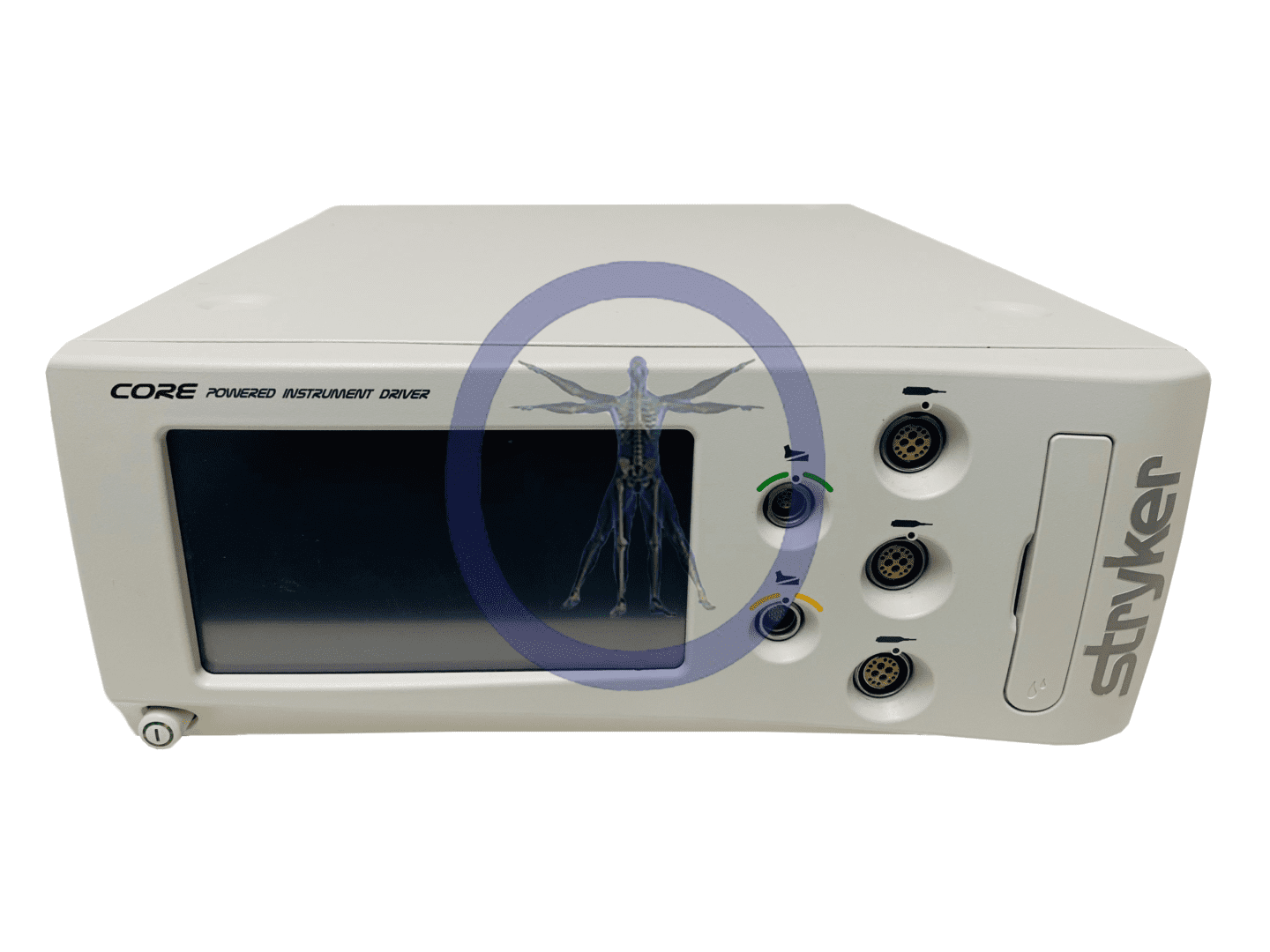 A white oscilloscope with a blue circle in the middle.