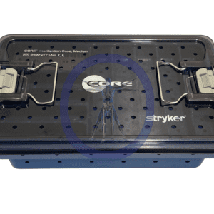 A black box with a metal handle and two clips.