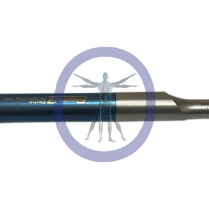 Blue Stryker RemB 6400-037 Reciprocating Saw with a silver tip, featuring a transparent human anatomy diagram overlay in a purple circle.
