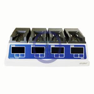 A Stryker System 7 & 8 7110-120 Universal Battery Charger with four empty charging docks, designed for medical equipment batteries.
