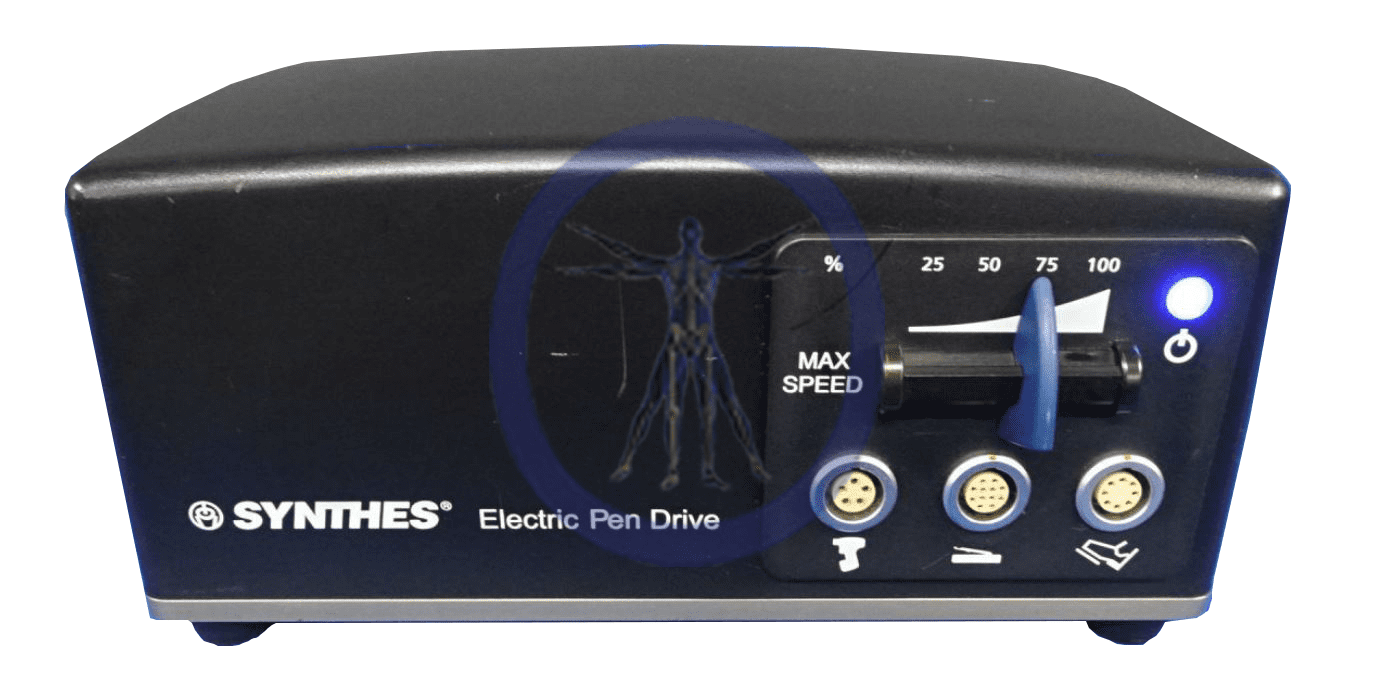 A close up of the back side of an electric pen drive