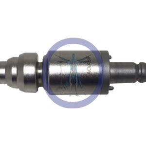 Synthes 05.001.251 AO Jacobs Chuck Attachment fuel injector with a blue holographic human figure displayed on its central part, isolated on a white background.