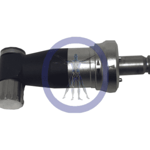 A black and silver handle with a metal knob.