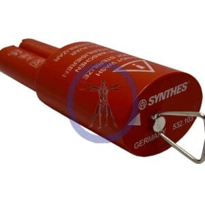 A red container with a wire attached to it.