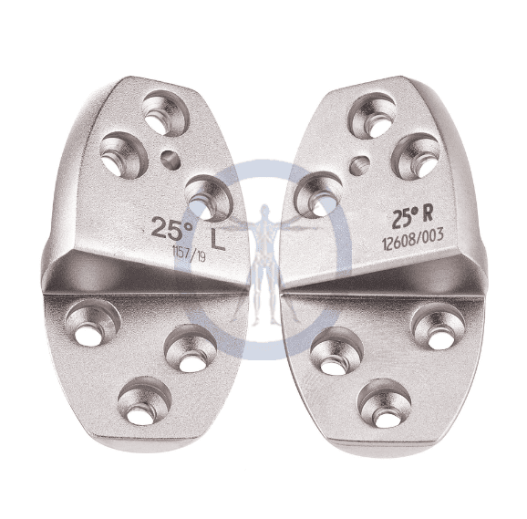 A pair of metal feet with numbers on them.