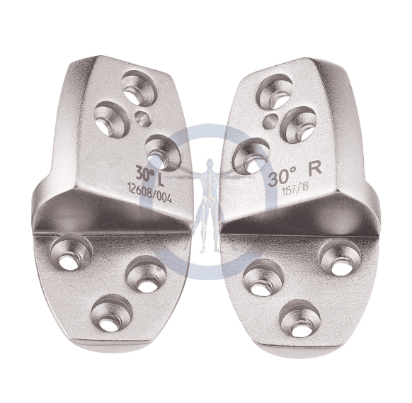 A pair of stainless steel cleats for boats.