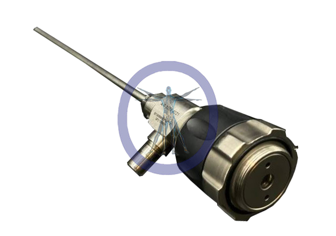 An Arthrex-AR-3355-4031 4.0 mm 30º 4K Autoclavable Arthroscope, C-Mount, featuring a long probe and a metallic round connector, displayed against a plain background with a blue no-entry sign overlaid.