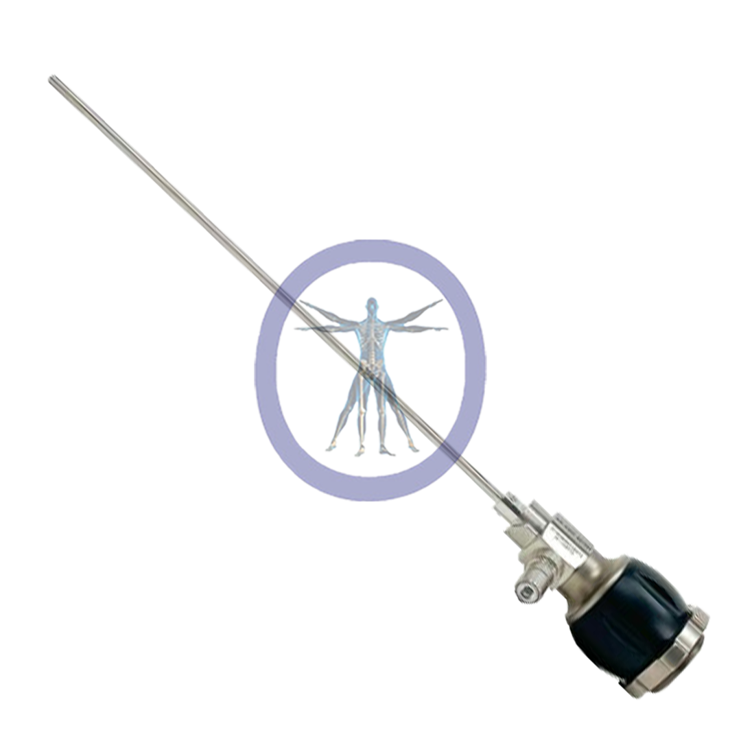 Illustration of a Arthrex-AR-3355-4070 4.0 mm 70º HD SYNERGY Arthroscope with a holographic human figure in the center, symbolizing medical or genetic technology.