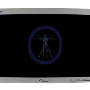 A medical monitor displaying an x-ray image of a human skeleton with a highlighted outline, manufactured by Arthrex-FS-L2601D-AR 26″ HD LCD Surgical Monitor.