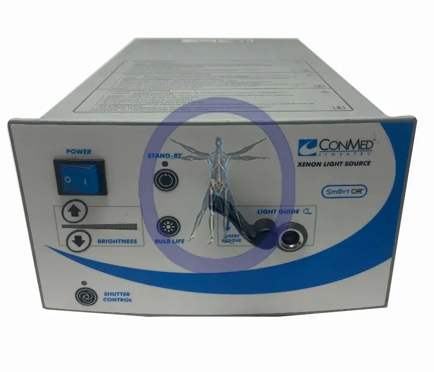 Front view of a Conmed/Linvatec LS7500 Light Source medical device with controls for power, brightness, and bulb life.