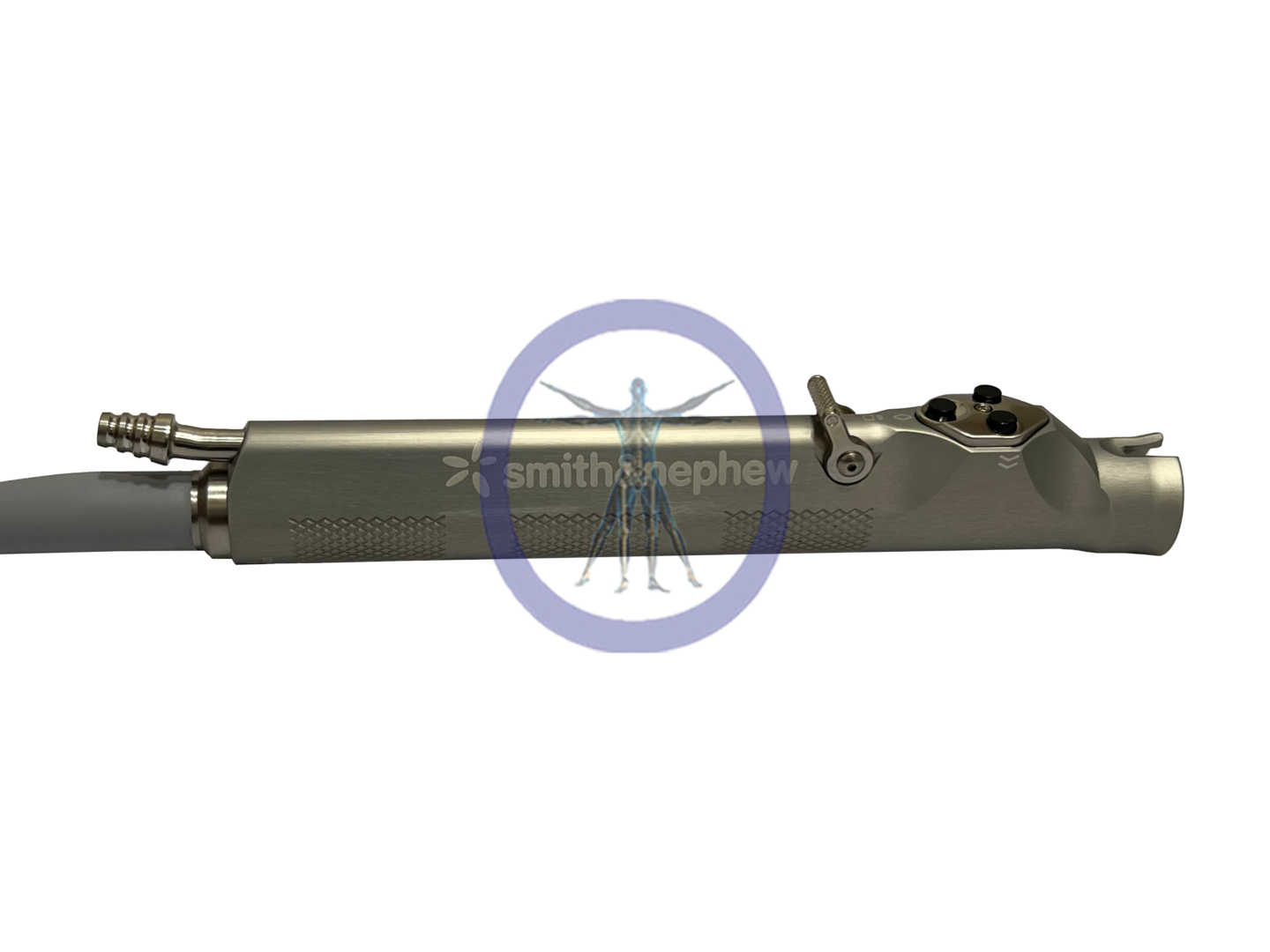 A medical device with "Smith & Nephew/Dyonics 72200616 Power Max Elite Shaver With Buttons" branding displayed on a plain background. The device appears to be a surgical tool with a cylindrical metallic body and black adjustment features.