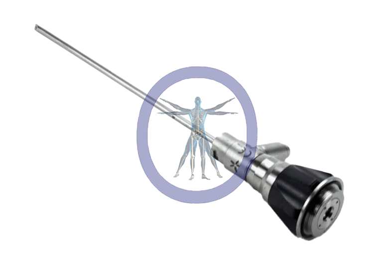 Smith & Nephew/Dyonics 72201671 4mm, 70° HD Arthroscope with a magnified view of a human nervous system superimposed on the lens, isolated on a white background.